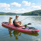 Outsunny Inflatable SUP with Seat, Paddle and Accessories, in Plastic and EVA, 335x82x15 cm, Blue and Pink