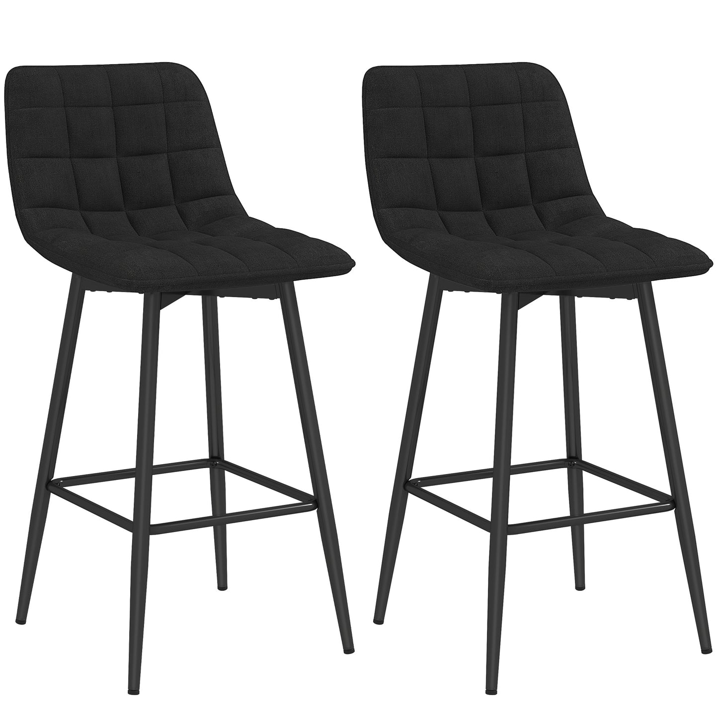 Set of 2 Nordic Style Kitchen Stools in Velvet and Metal Effect Fabric, 45x47x84 cm, Black