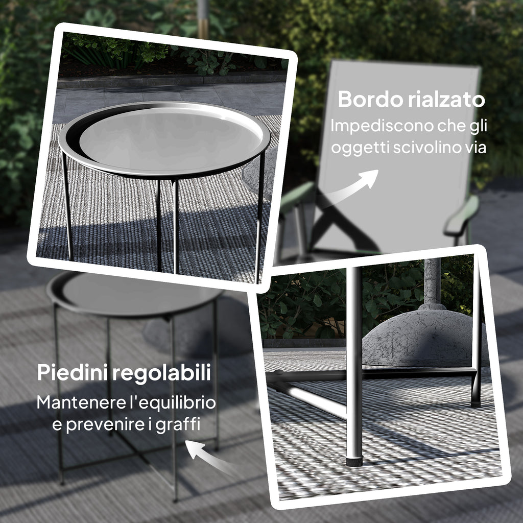 Garden Coffee Table with Removable Tray and Folding Steel Legs, Ø46x50 cm, Black