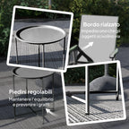 Garden Coffee Table with Removable Tray and Folding Steel Legs, Ø46x50 cm, Black