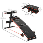 Folding and Adjustable Abdominal Bench with Rowing Machine and 2 Ropes, Steel 51x137x50-66 cm, Black and Red