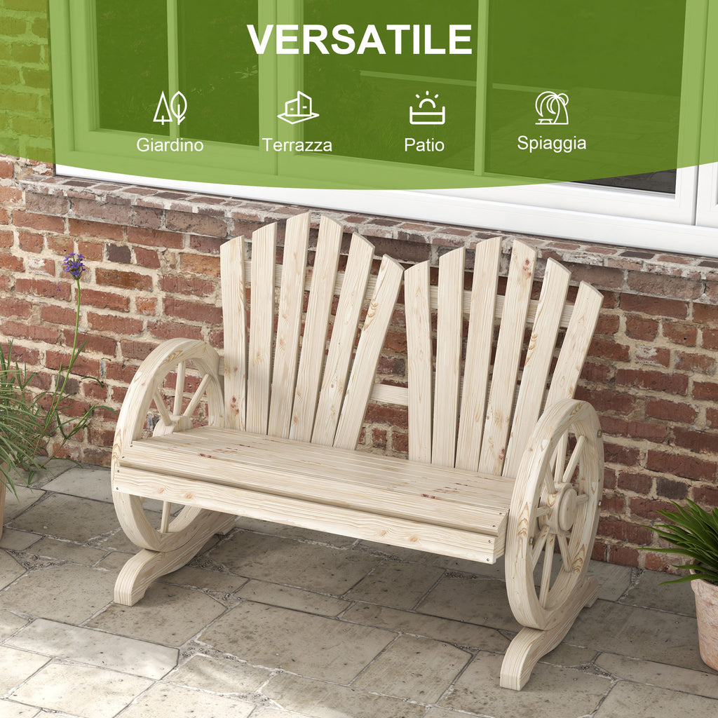 Outsunny Country Style Wooden Garden Bench with Wheel Armrests, 108x66x95cm, Natural Wood