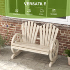 Outsunny Country Style Wooden Garden Bench with Wheel Armrests, 108x66x95cm, Natural Wood