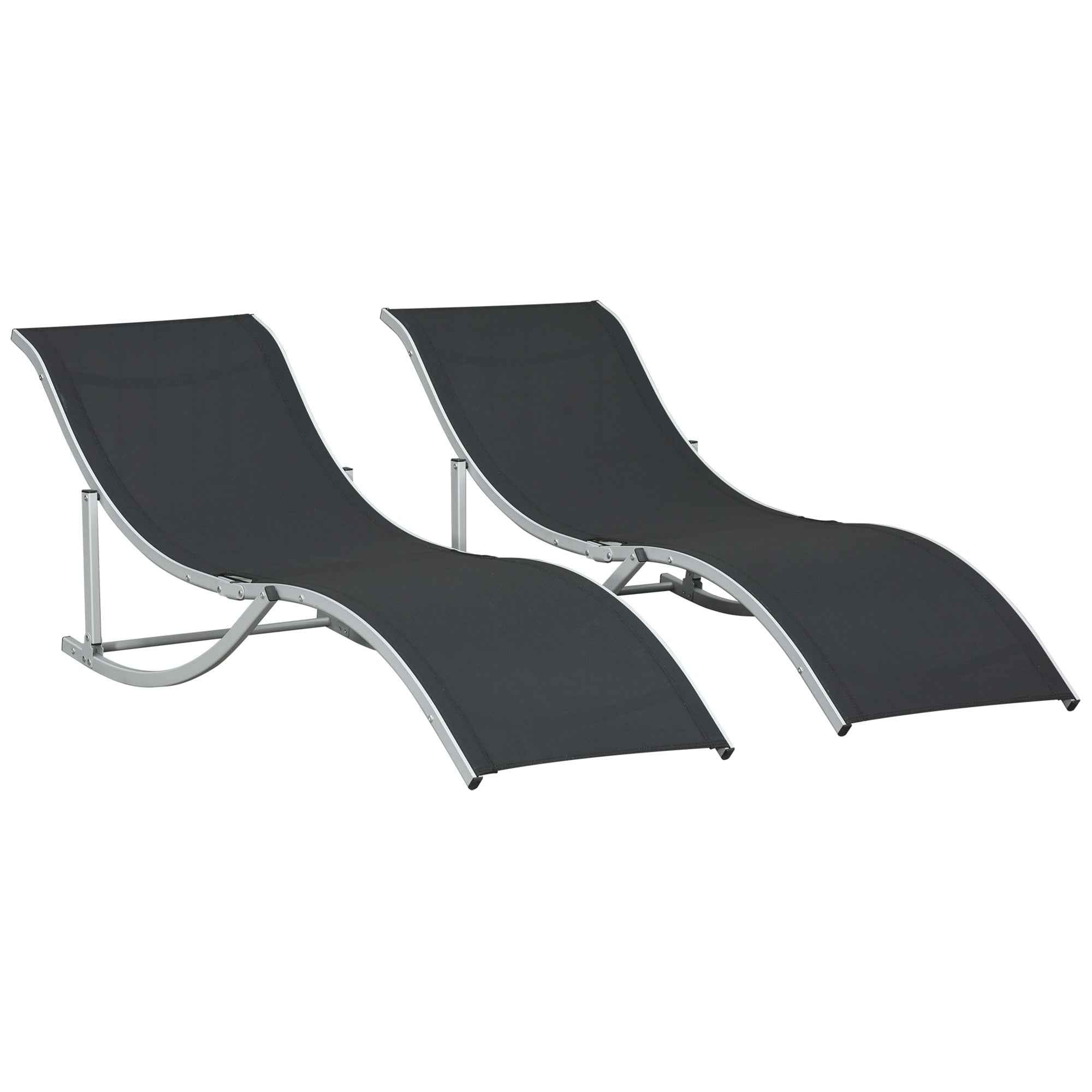 Outsunny Set of 2 Folding Garden Loungers in Aluminum and Texteline, 61x165x63 cm, Black