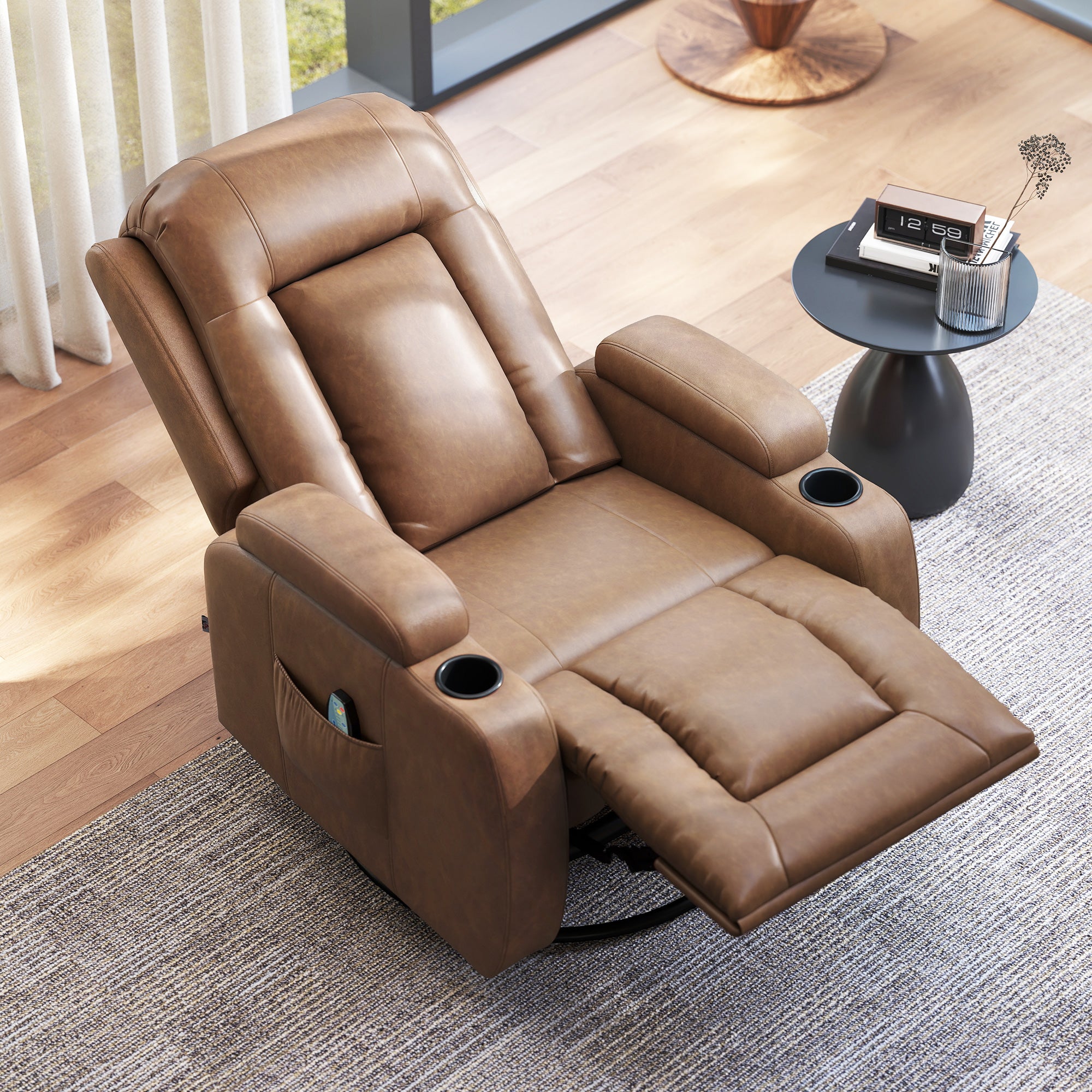 Reclining Massage Chair with Heated Faux Leather and 8 Massage Points, Brown