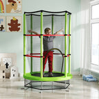 Trampoline for Children 3-6 Years with Safety Net, 6 Columns and 3 Entrances, Ø140x190 cm, Green and Black