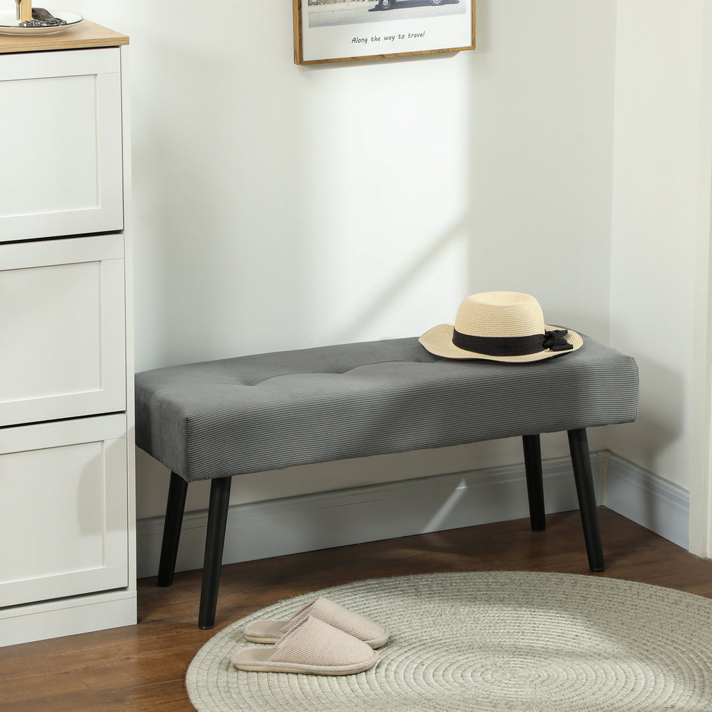 Quilted Bed End Bench in Corduroy Effect Fabric and Steel, 100x36x45 cm, Grey