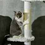 Ceiling Cat Tree with Adjustable Height and Cotton Scratching Posts, 48x32x225-255 cm, White