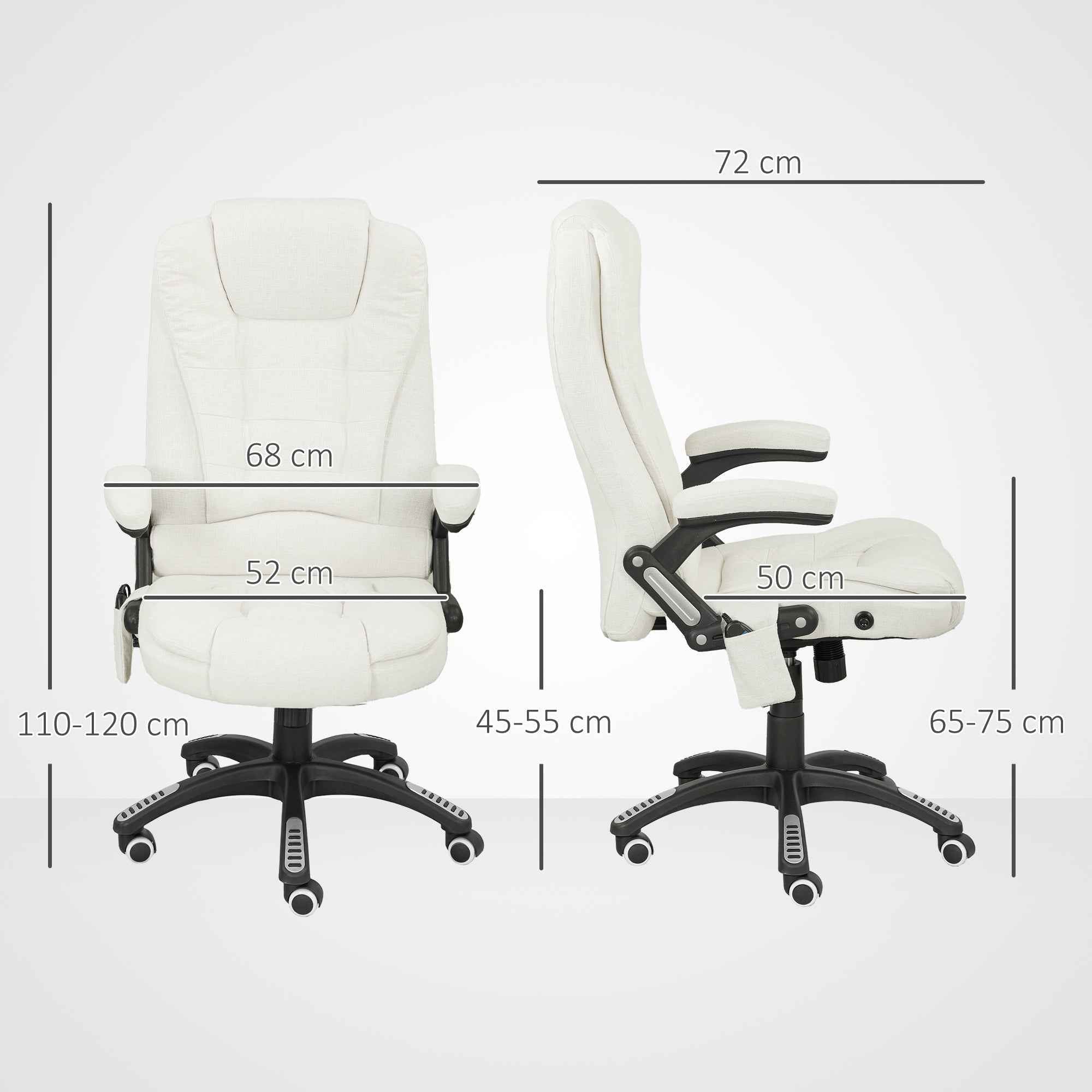 Vinsetto Reclining Massage Office Chair with Adjustable Height, Remote Control, Linen-Effect Fabric, Cream