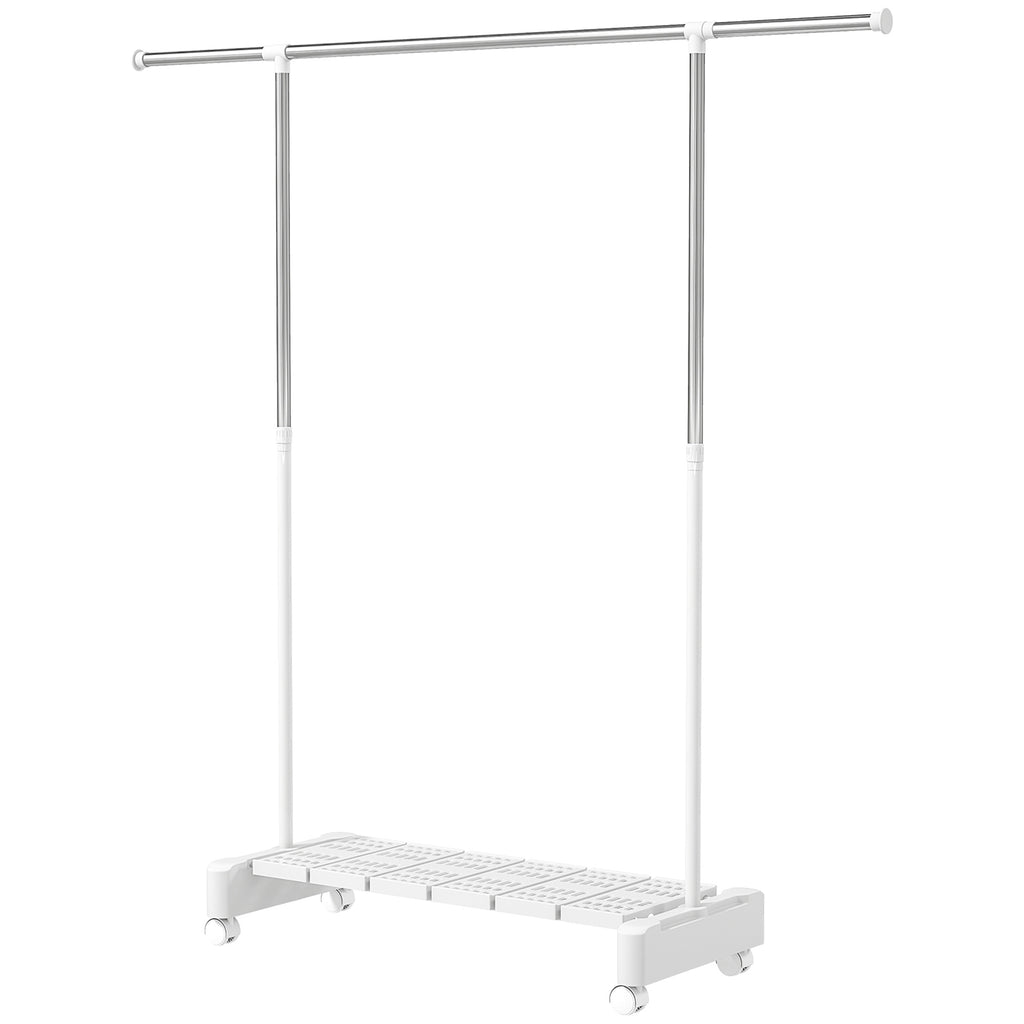 Extendable Clothes Airer with Wheels and Brake, Shoe Rack and Stainless Steel Frame, White