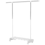 Extendable Clothes Airer with Wheels and Brake, Shoe Rack and Stainless Steel Frame, White