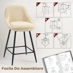 Set of 2 Swivel Bar Stools with Backrest and Armrests, Corduroy Upholstery and Footrest, Beige