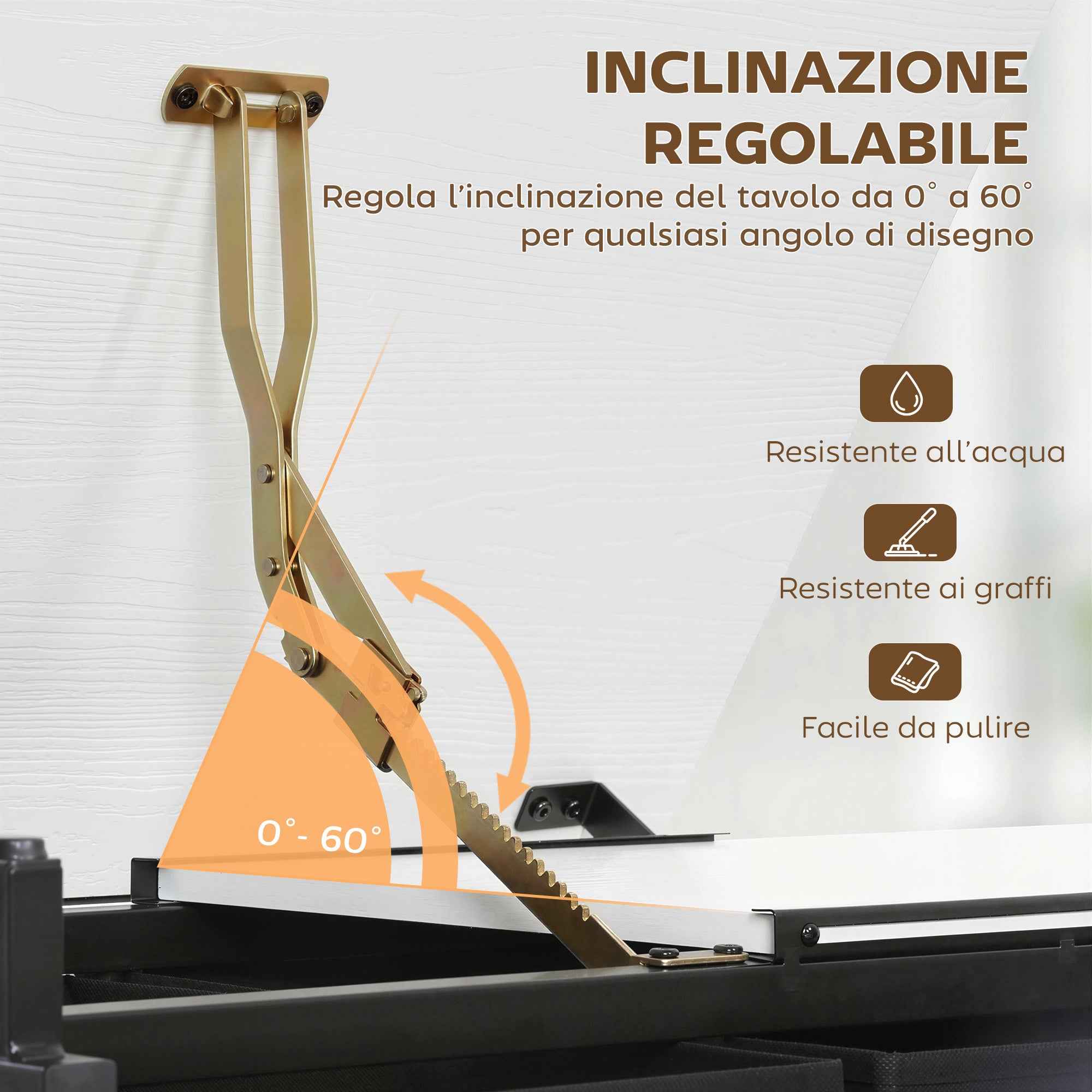 Adjustable Drafting Table, Writing Desk and Stool for Drawing and Working, White
