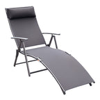 Outsunny Folding Garden Lounger with Cushion, 7-Reclining Backrest, 137x63.5x100.5cm, Grey