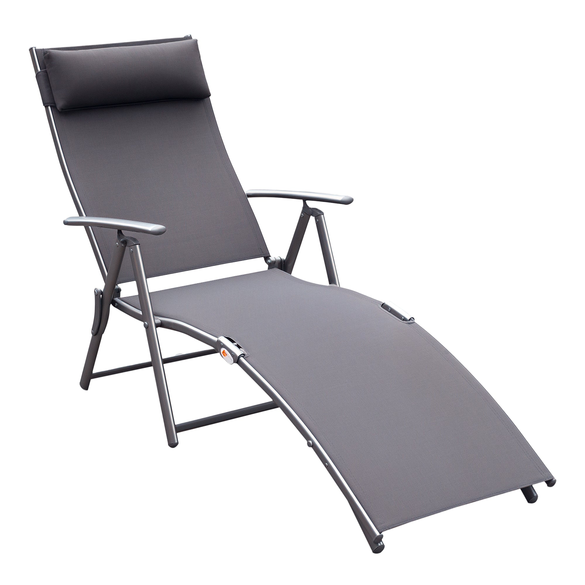 Outsunny Folding Garden Lounger with Cushion, 7-Reclining Backrest, 137x63.5x100.5cm, Grey