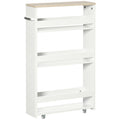 kleankin Space-Saving 3-Tier Bathroom Cart with Wheels and Wooden Handle, 48x15x80cm, White