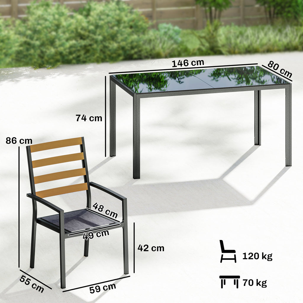 Outsunny 7-Piece Garden Dining Set with Table and 6 Chairs, Black