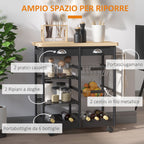 Kitchen trolley with drawers and wine bottle holder in wood and black - Borgè