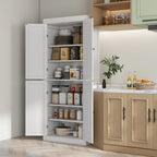 Tall Kitchen Cabinet with 6 Adjustable Shelves and 2 Wooden Doors, 76x40.5x184 cm, White