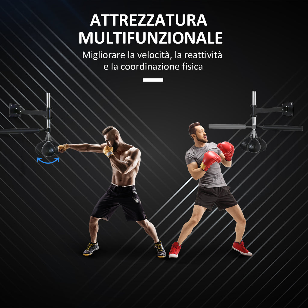 HOMCOM Wall-mounted Speed Bag for Boxing and MMA with Adjustable Height with Pole, in Steel and PU, 79x72x20 cm, Black - Borgè