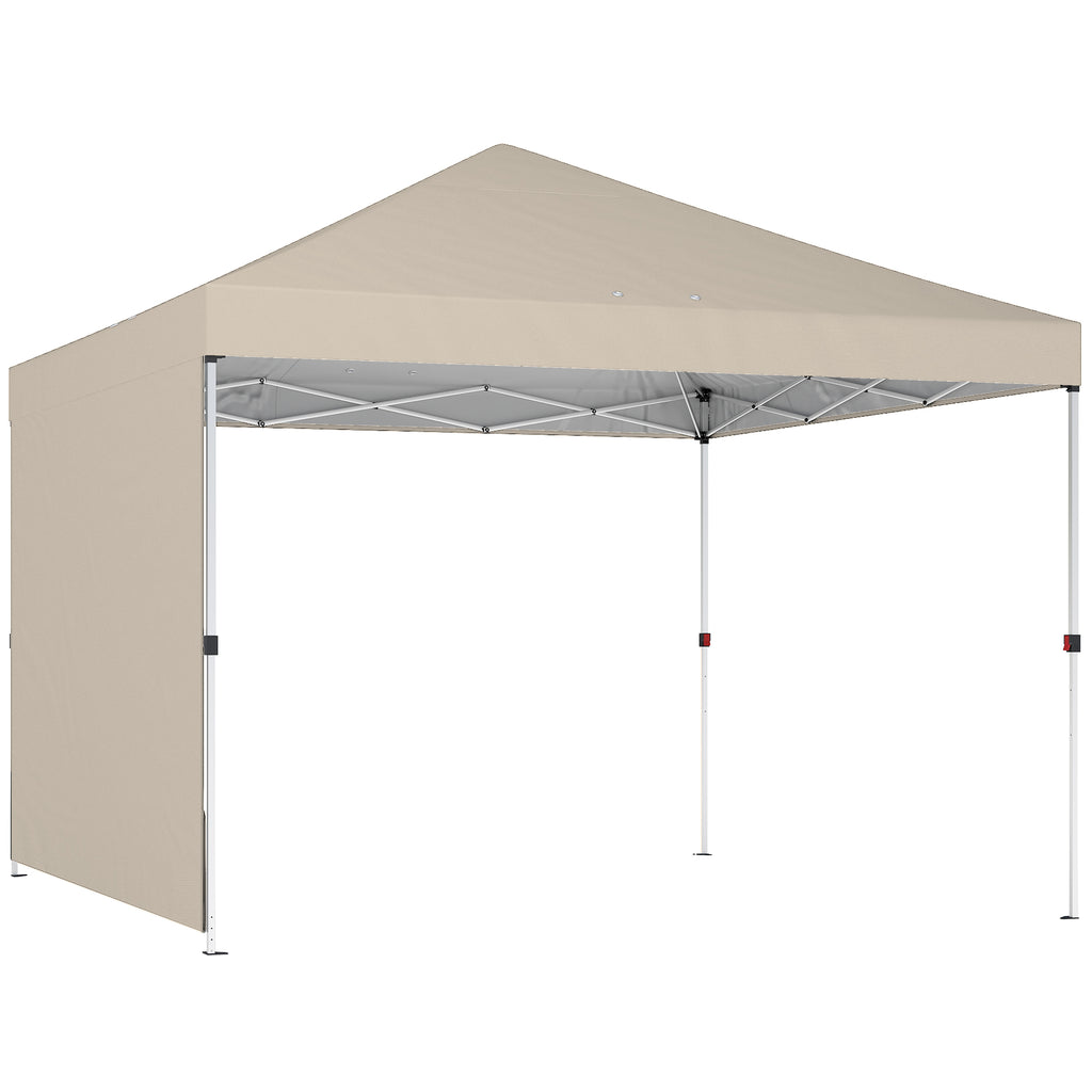 Outsunny 3x3m Pop-Up Folding Gazebo with Side Wall, Metal and Oxford Fabric, Beige