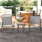 Garden Set with Glass Top Table and 2 Folding Chairs with Adjustable Backrest, Grey