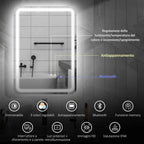 HOMCOM LED Bathroom Mirror with Bluetooth, Adjustable Lighting and Memory Function, Tempered Glass, 70x50x3.5 cm