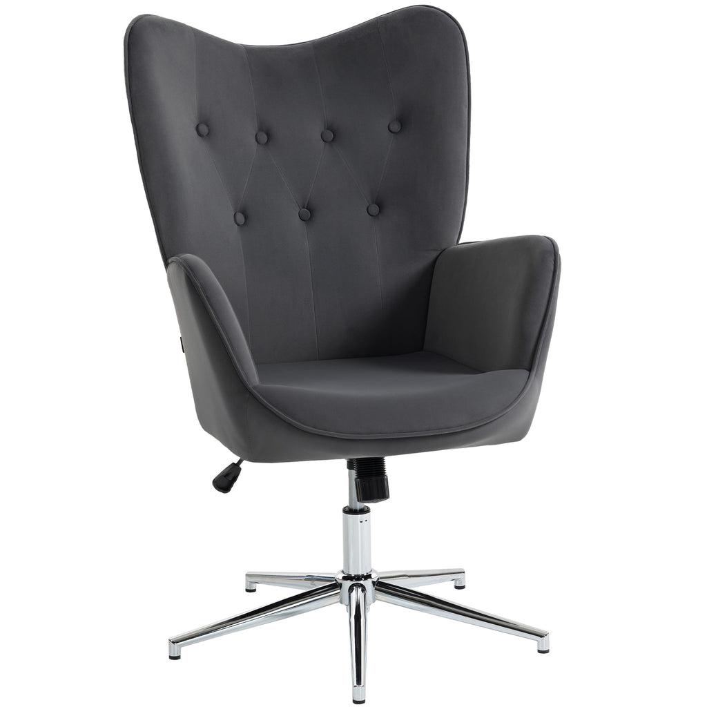 Swivel Lounge Chair with Velvet Armrests, Rocking and Adjustable Height, Dark Grey