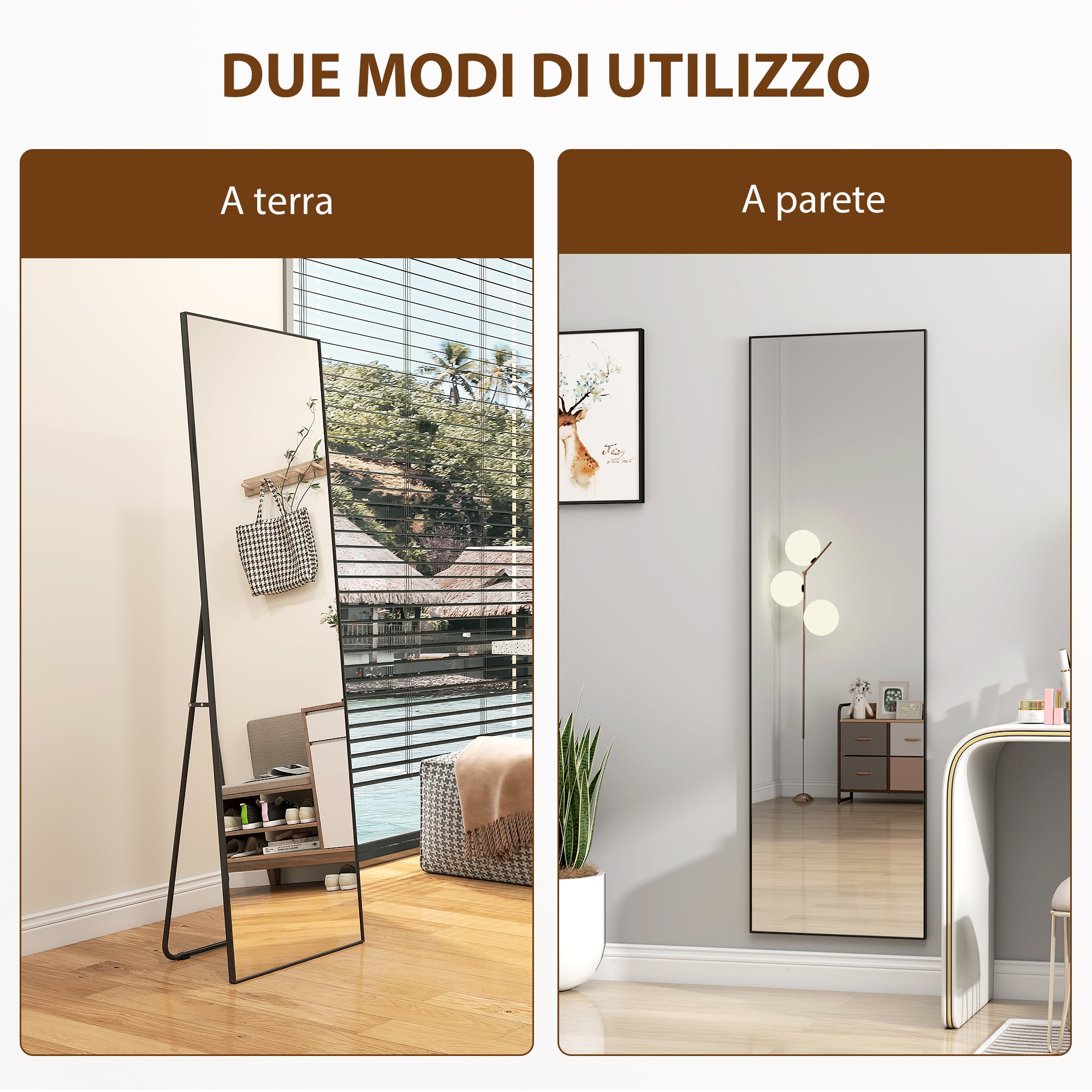 Full Length Wall or Floor Mirror in Metal and Aluminum Alloy, 50x2x161.5 cm, Black