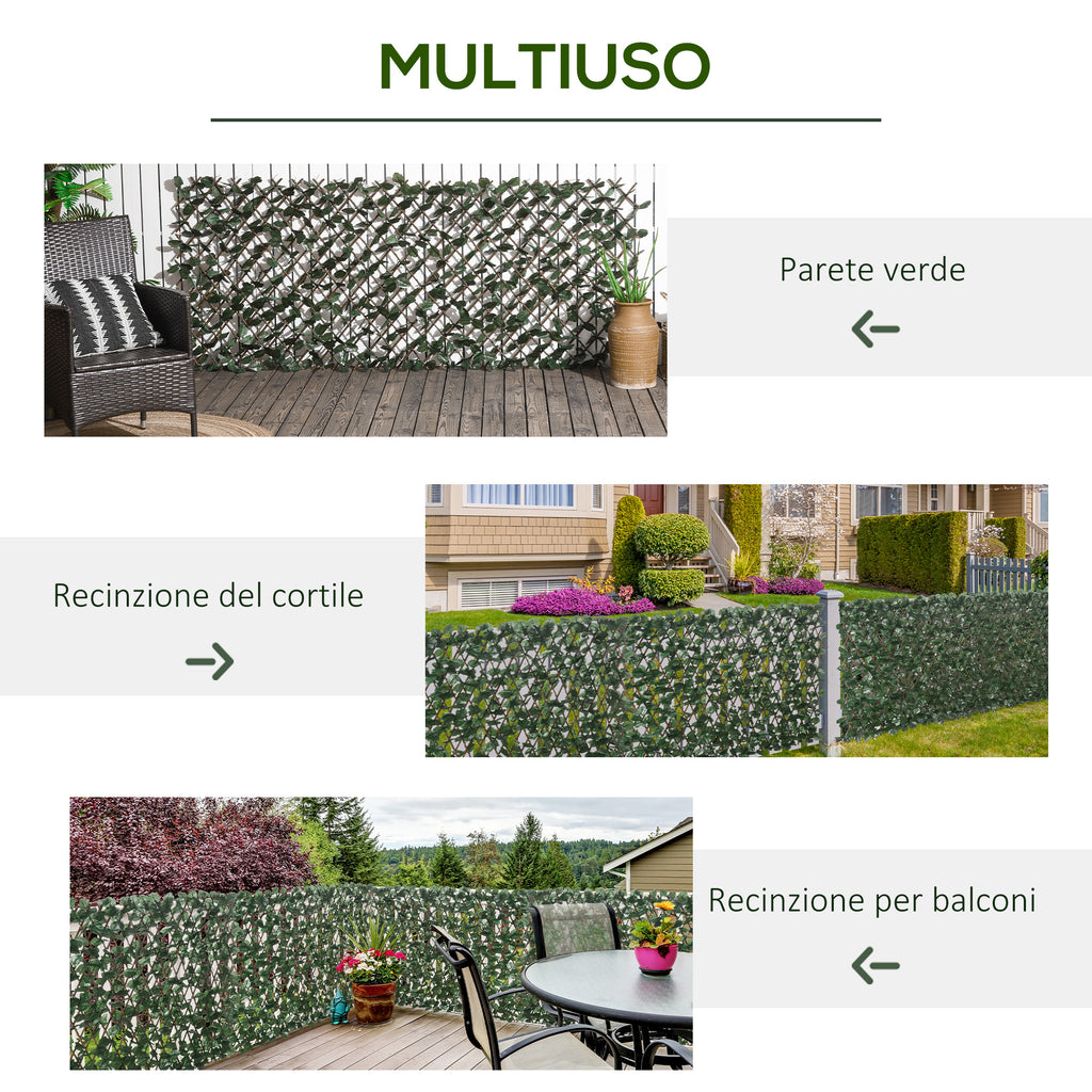 Artificial Hedge with 2 Sections of 356 Ivy Leaves, in Polyester and Rattan, 200x100 cm, Green and Brown