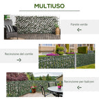 Artificial Hedge with 2 Sections of 356 Ivy Leaves, in Polyester and Rattan, 200x100 cm, Green and Brown