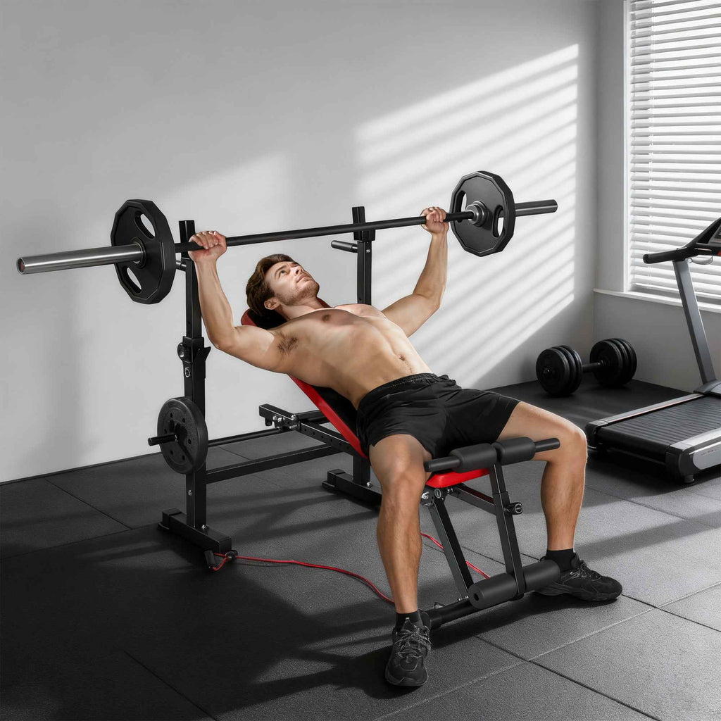 SPORTNOW Fitness Bench with Weight Rack, Adjustable Backrest and Seat, Dip Station, 420 kg Capacity