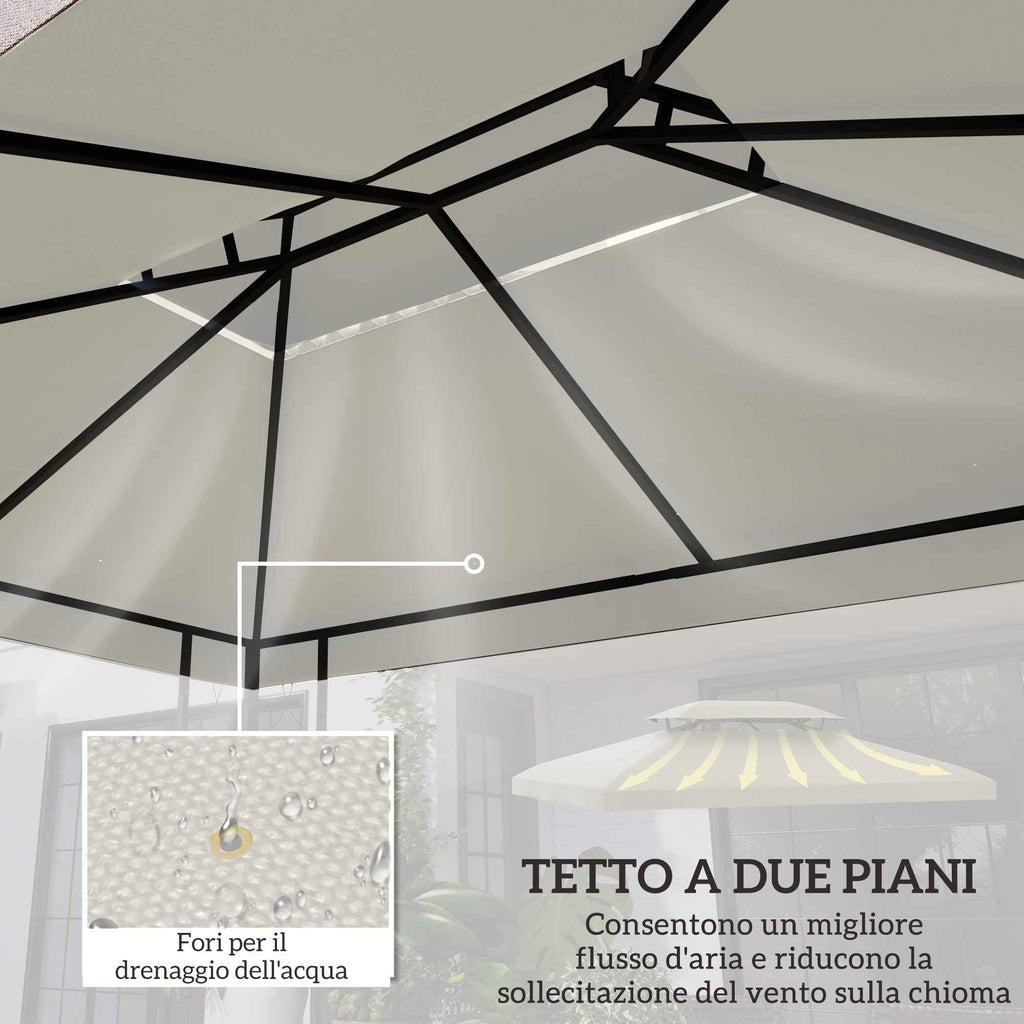 Outsunny 3x4m Waterproof Polyester Garden Gazebo Cover Replacement Roof, Beige