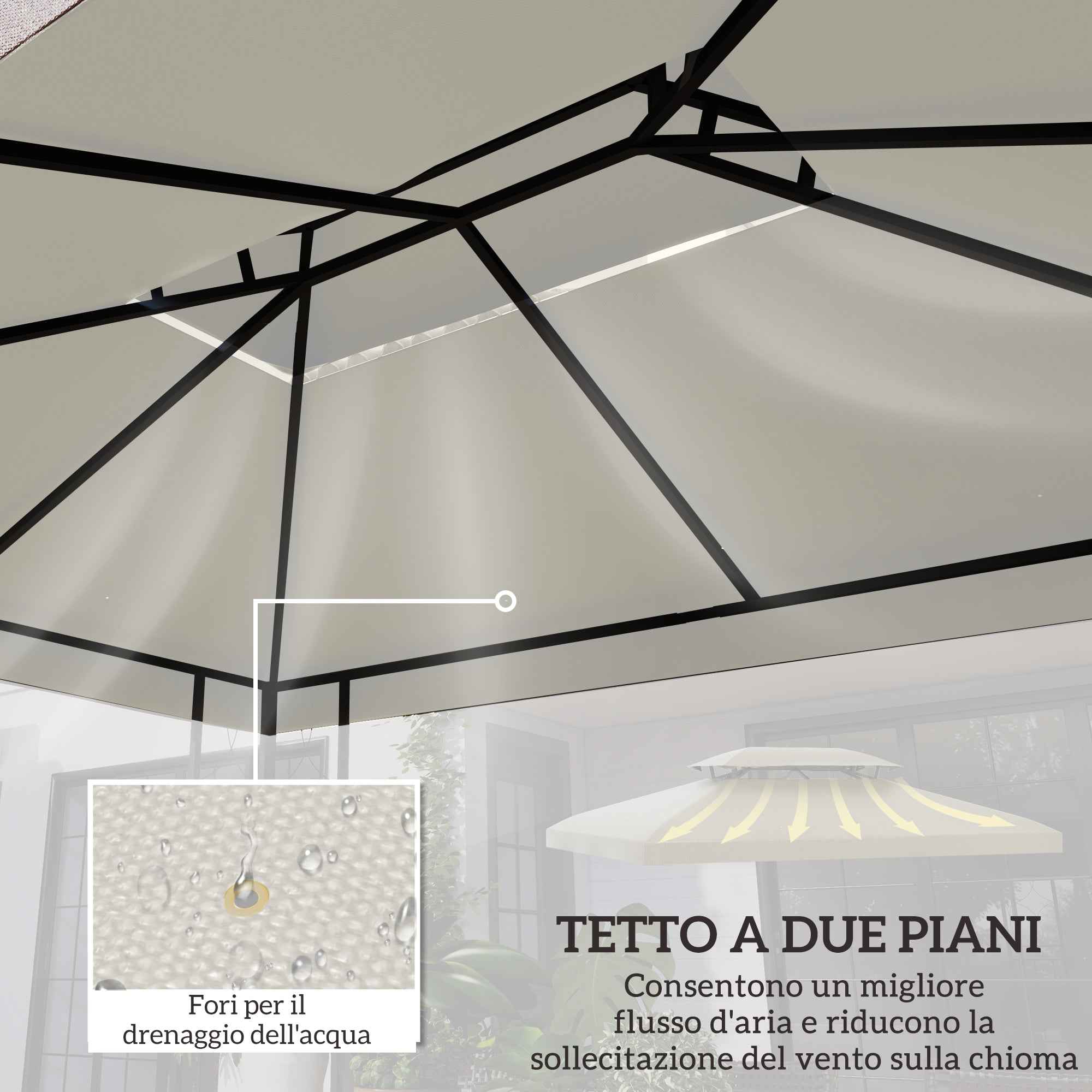 Outsunny 3x4m Waterproof Polyester Garden Gazebo Cover Replacement Roof, Beige