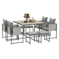 Garden Furniture Set with Dining Table, 4 Outdoor Chairs and 4 Footstools, Grey