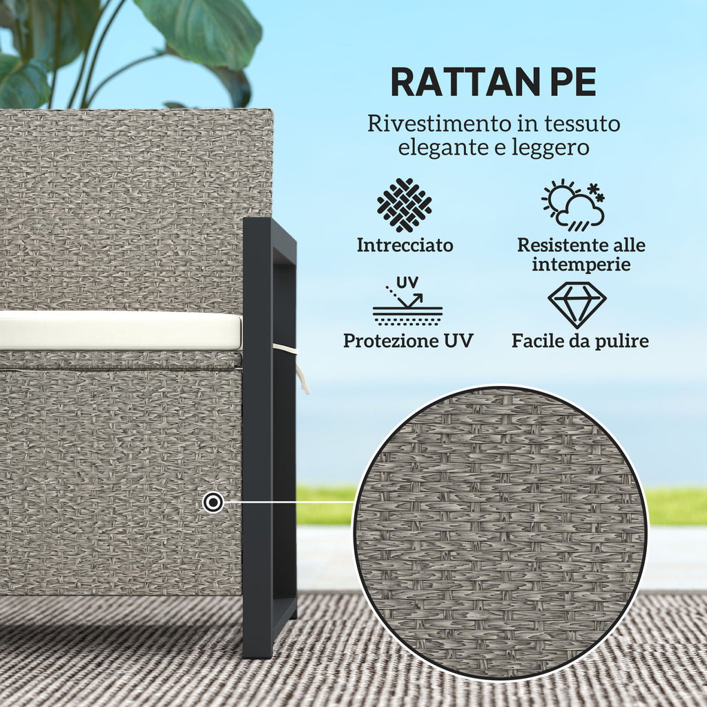 2 Seater Garden Bench with 151.5L Rattan Storage Chest with Backrest, Armrests and Cushion, Cream