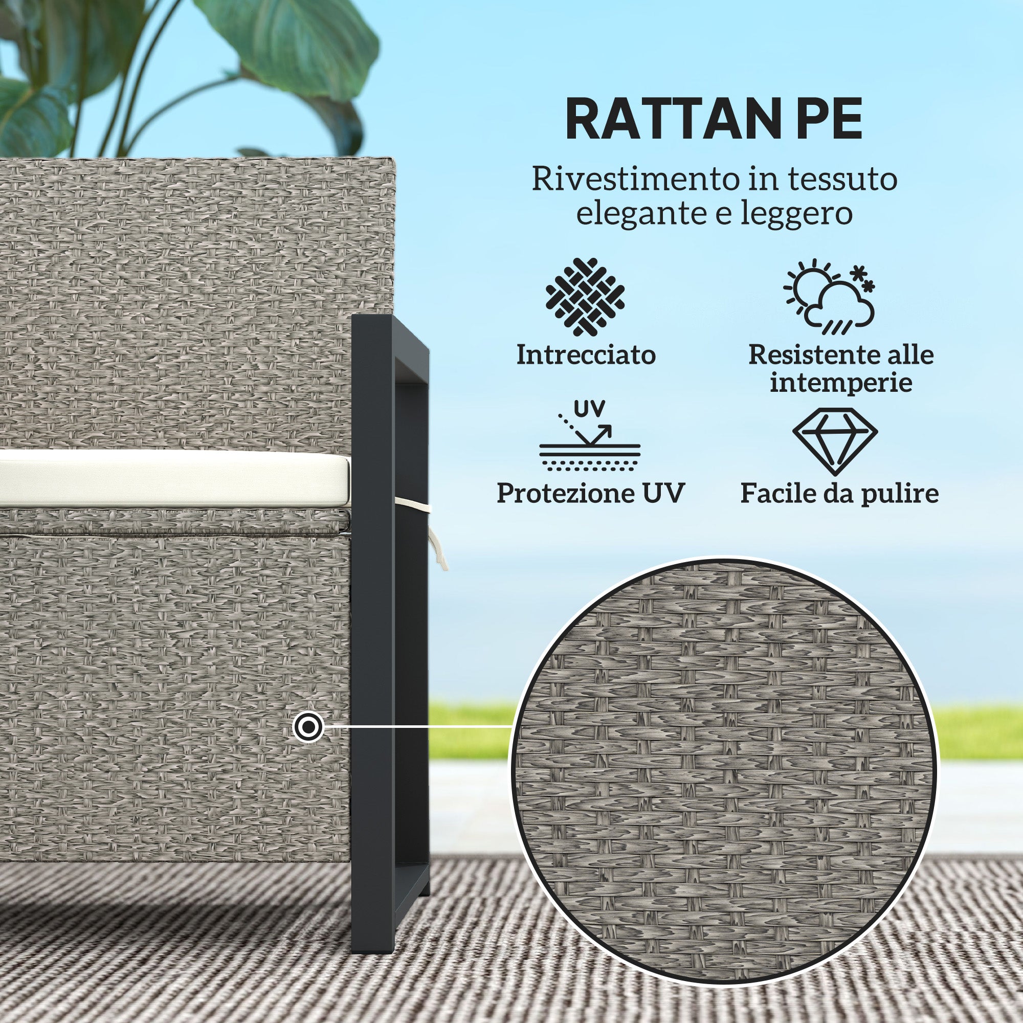 2 Seater Garden Bench with 151.5L Rattan Storage Chest with Backrest, Armrests and Cushion, Cream