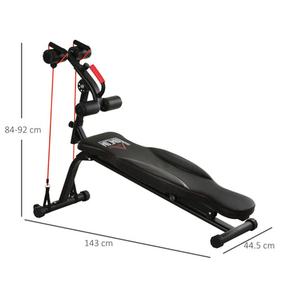 Bench Press - Folding Abdominal Bench for Home Training, Steel Frame and Black and Red Padding 44.5x143x84-92cm