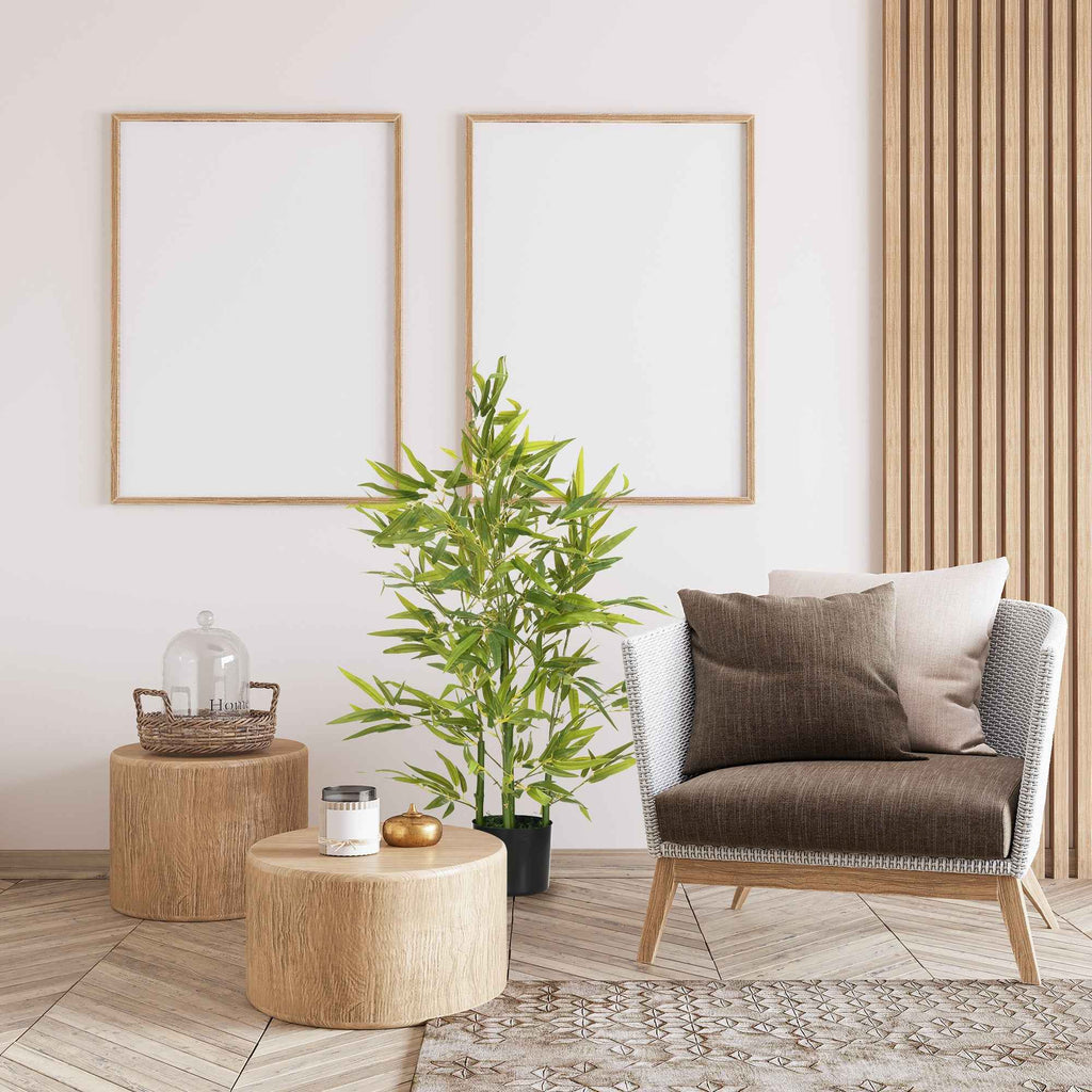 HOMCOM Artificial Bamboo Plant 90cm Tall with 504 PEVA and PP Leaves, Green, with a Ø15x12.5cm Cement Pot