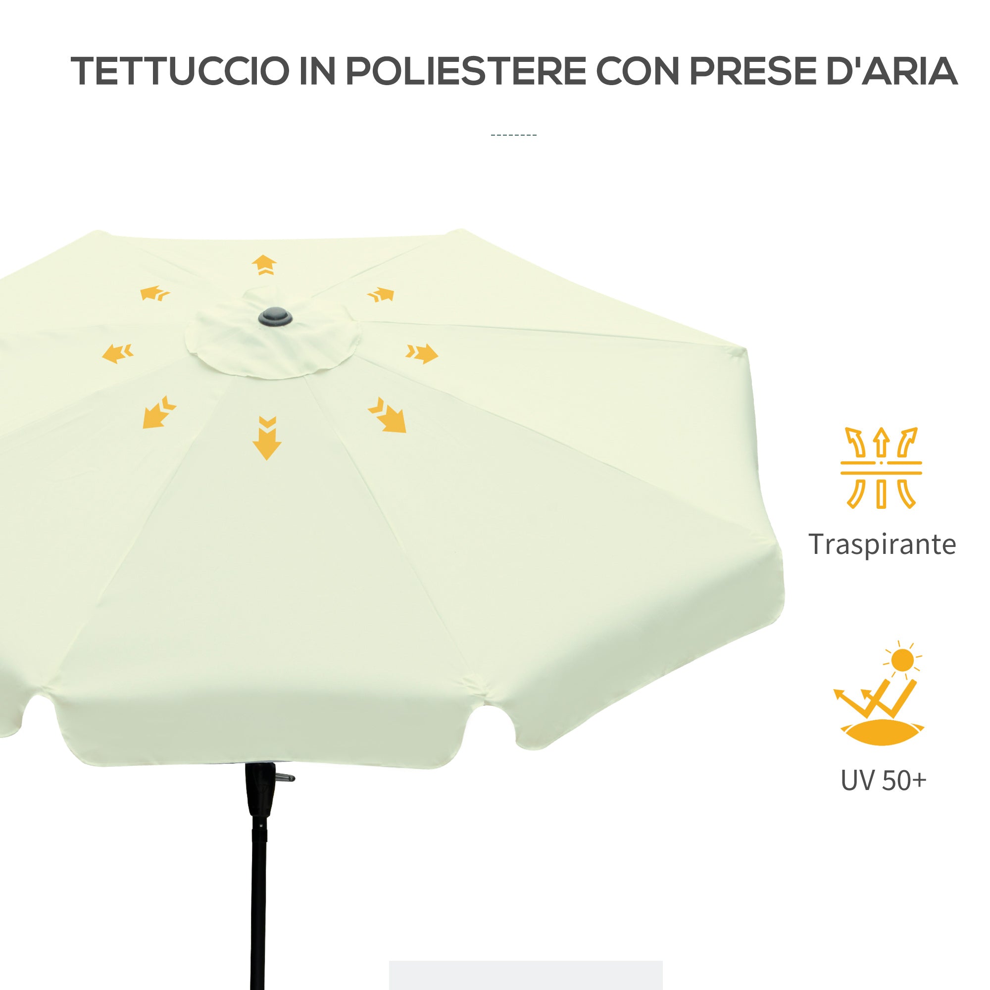 Garden and Terrace Umbrella Ø2.7x2.5 m Round with Tilting Head and UV 50+ Resistant, Beige