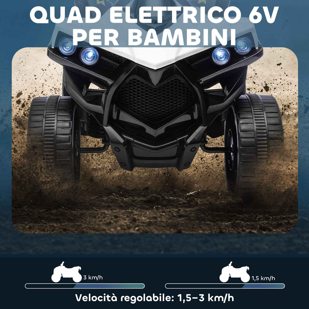 Kids' Electric Quad Bike ATV with 6V Rechargeable Battery, LED Headlights and Music, Ages 3-6 Years, White