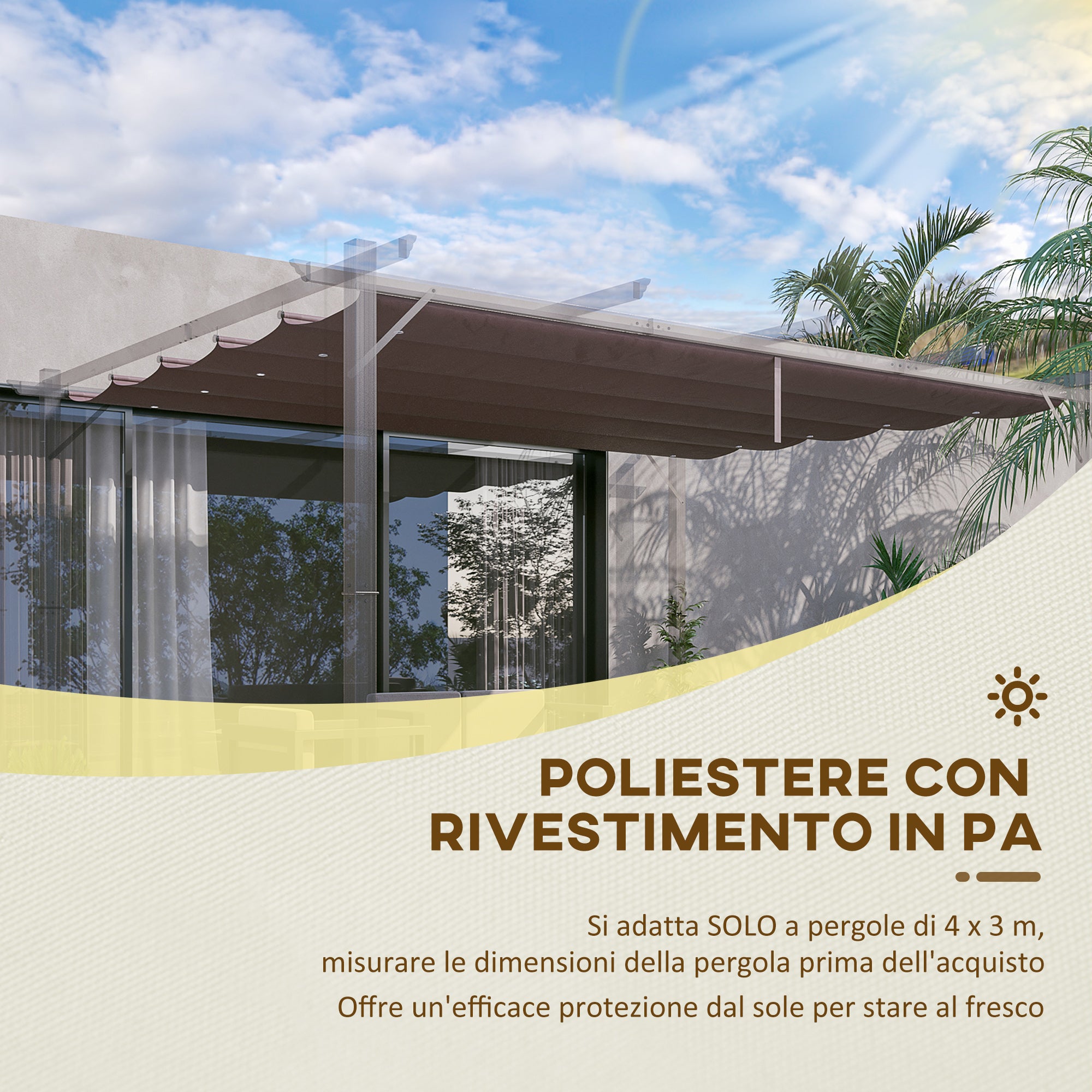 Pergola Gazebo Cover 4x3 m Breathable Polyester Coffee with 10 Drainage Holes (COVER ONLY)