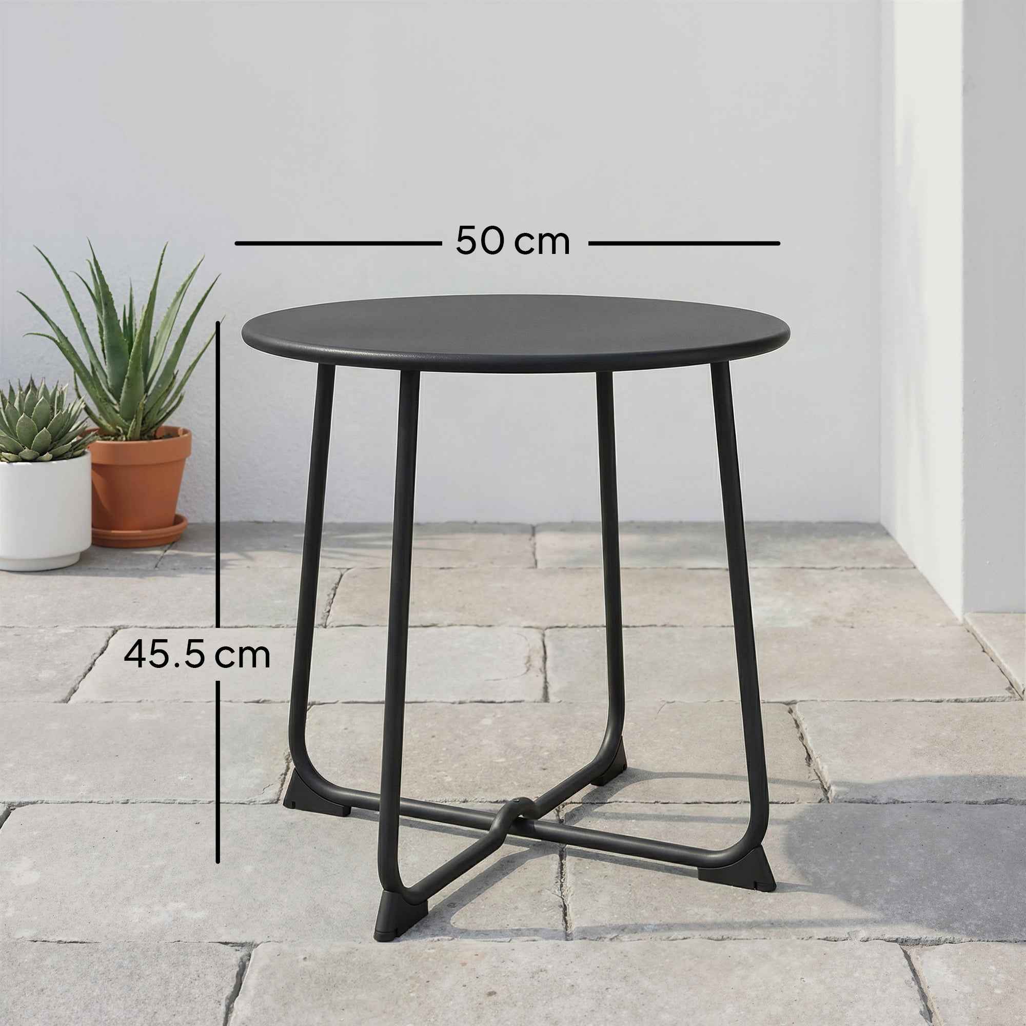 Outsunny 50cm Round Outdoor Metal Coffee Table with X-Base and Non-Slip Feet, Black