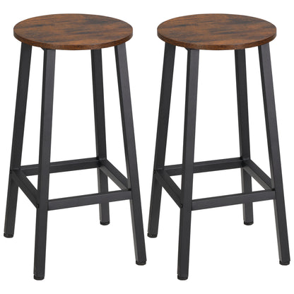 Set of 2 Kitchen Stools in Chipboard and Steel with Smooth Top and Footrest, 32.5x32.5x65 cm, Brown