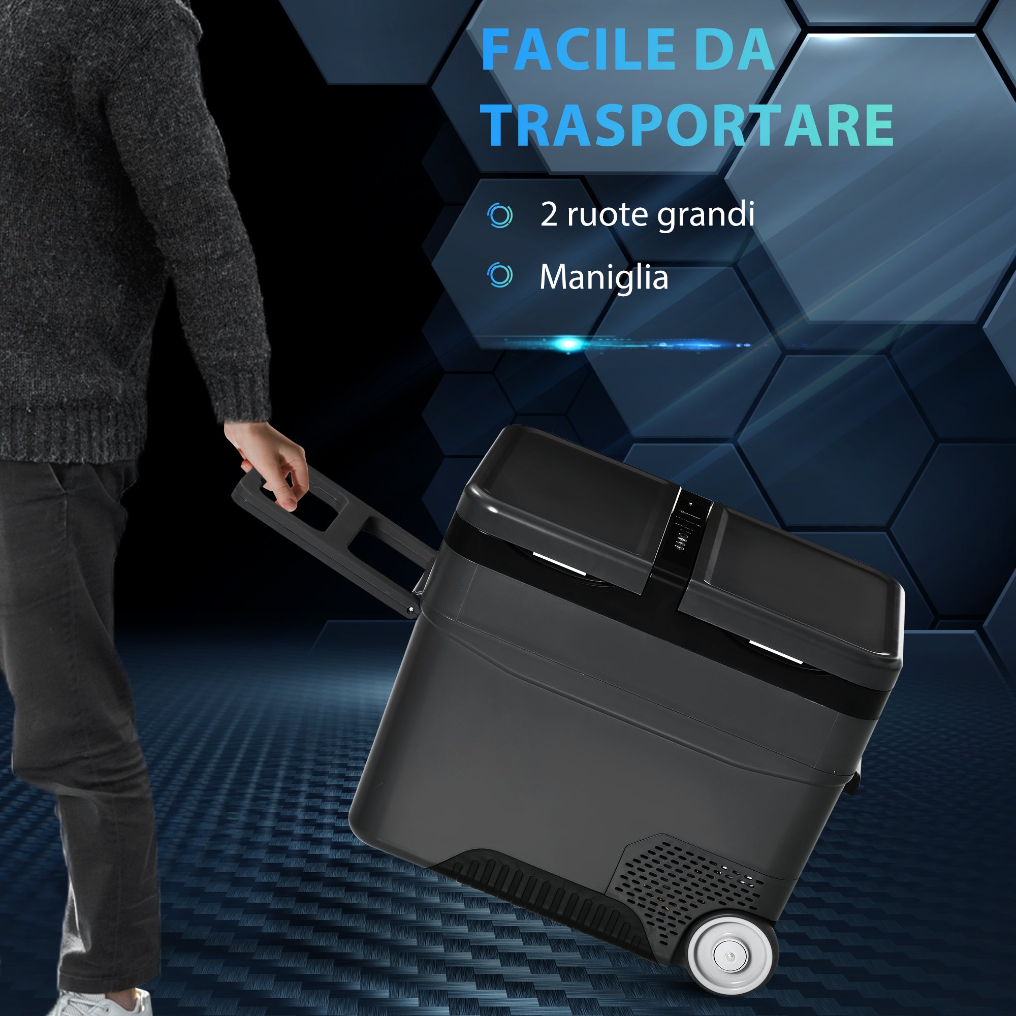 45L 12-Volt Electric Portable Refrigerator with Handle and LCD Screen, 63.2 x 42 x 50.8 cm, Grey