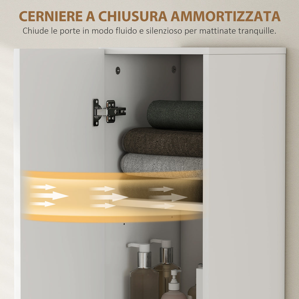 Wall-Mounted Bathroom Cabinet with Adjustable Shelves and Soft-Close Closure, 30x31.5x160 cm, White