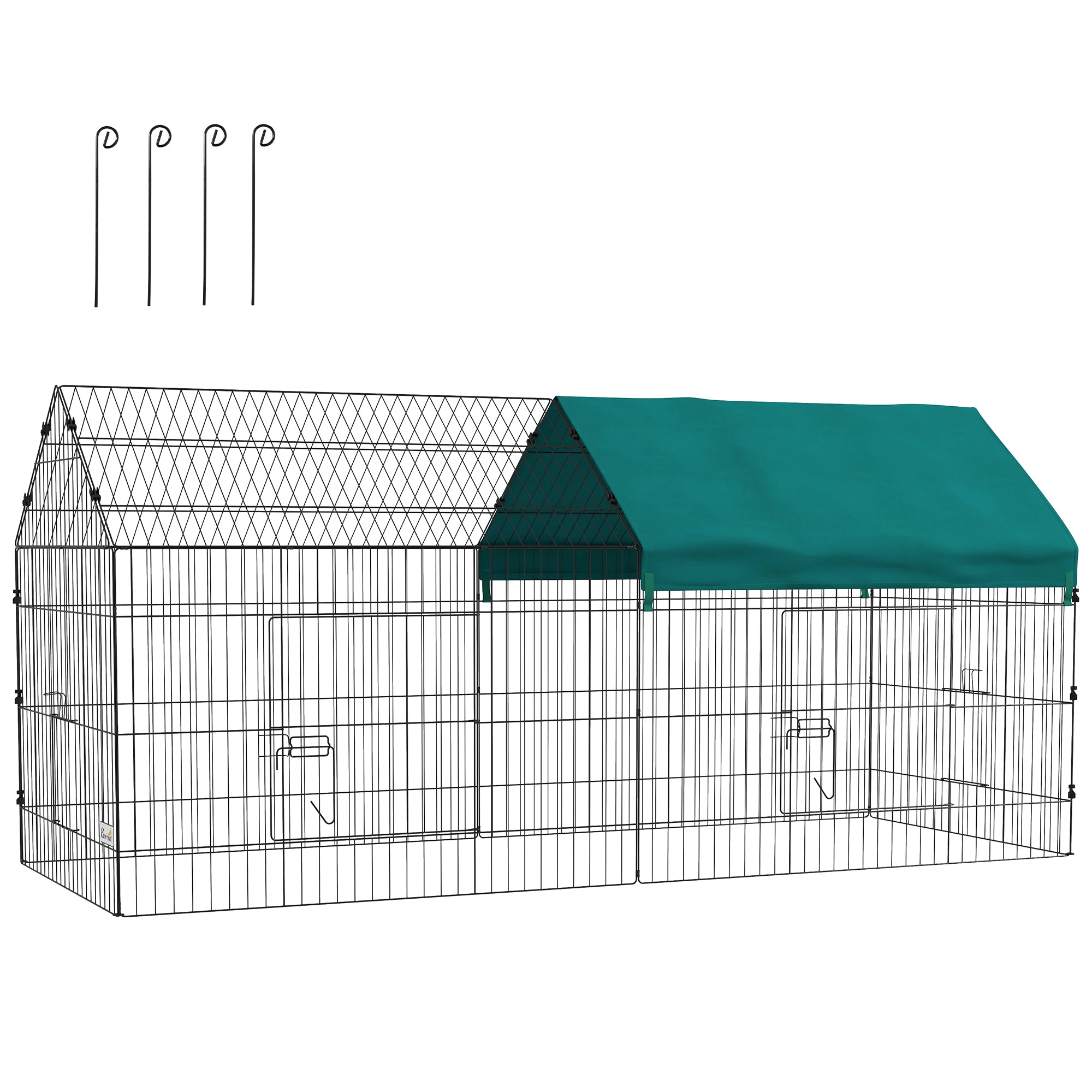 Pawhut cage for outdoor rabbits and interior with a house with roof, 220x85x103cm, green - Borgè