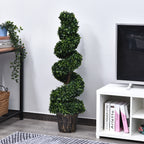 Outsunny 120cm Artificial Boxwood Spiral Indoor Plant, Indoor and Outdoor Artificial Plant with Pot Included, Fake Plant for Home, Office, Living Room, Garden Decoration, Green