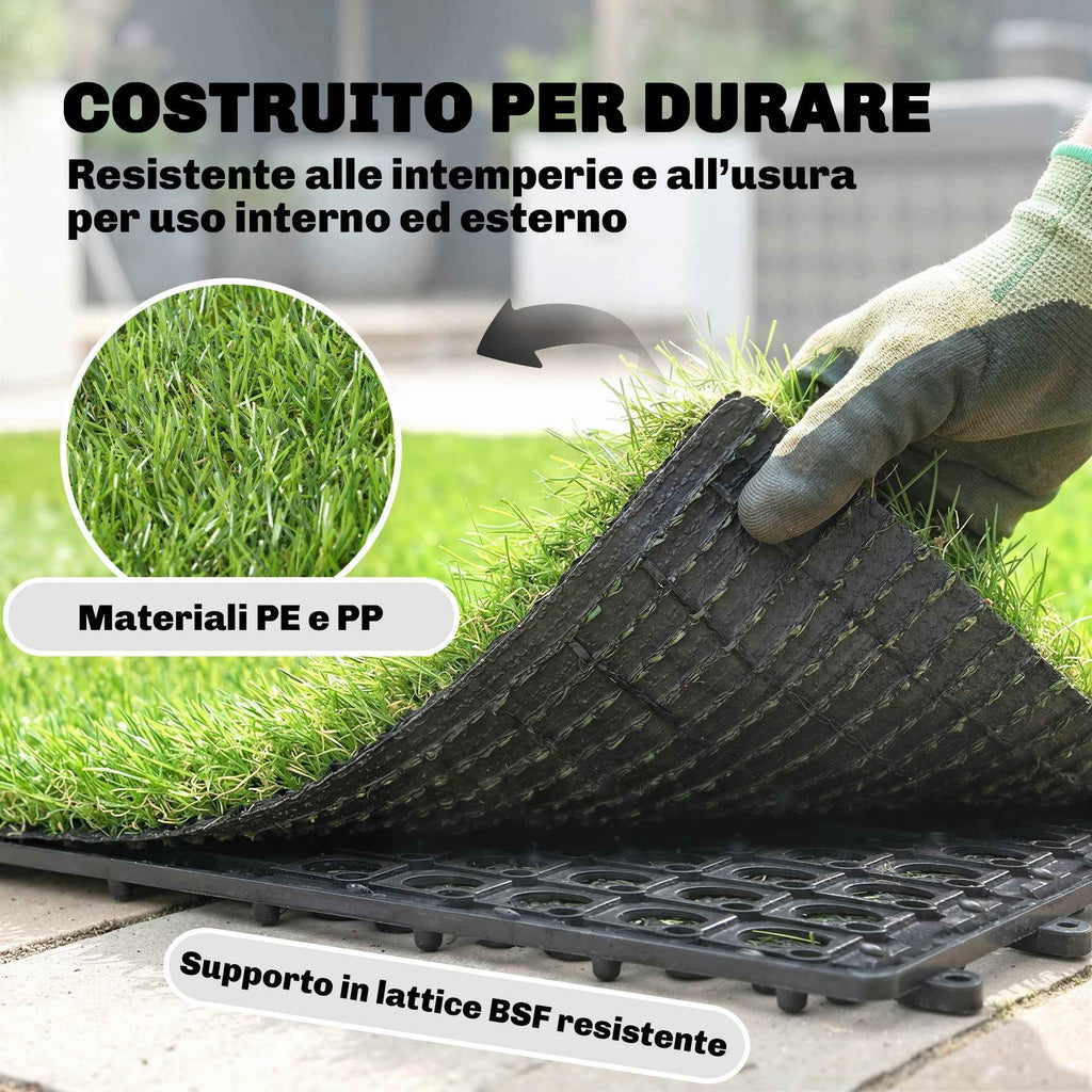 Outsunny 22 Pieces Synthetic Grass Mat, 30x30 cm, 25 mm Pile, Green