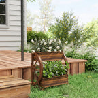 Outsunny Wooden Wood Fioriera at 2 levels with 3 vases and Country style wagon wheels, 55x32x56cm - Borgè